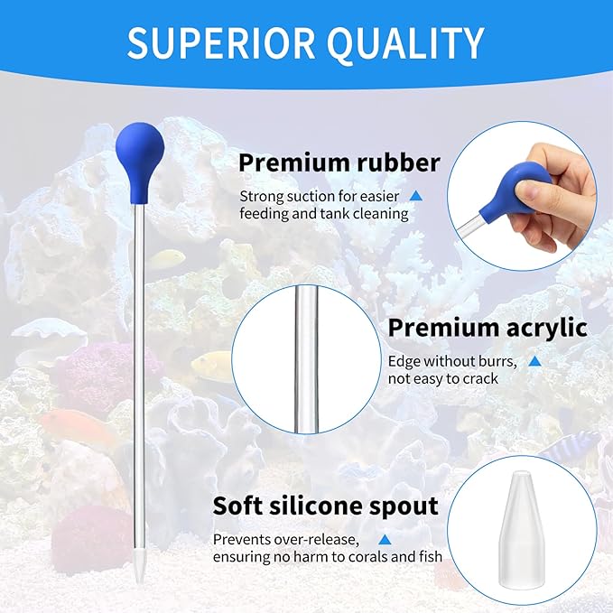 2 Pcs 18.5 in Long Pipette for Fish Tank Coral Food Feeder Long Syringe Aquarium Coral Feeding Tube for Marine Fish Reef Aquatic Plant Spider Snake Lizard