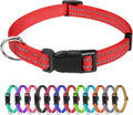 TagME Reflective Nylon Dog Collars, Adjustable Classic Pet Collar with Quick Release Buckle for Puppy, Red, 3/8" Width