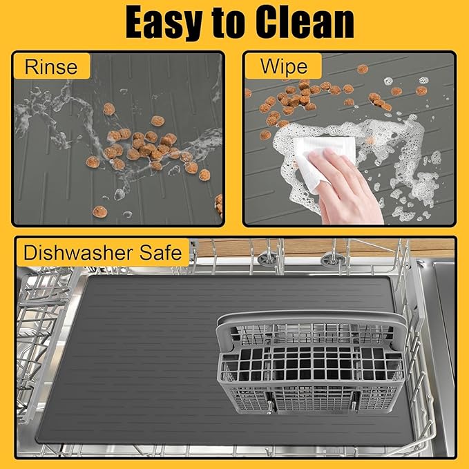 51.2"x25.6"(130cm×65cm) Largest Dog Food Mat, XXXXL Silicone Dog and Cat Mat for Food and Water Bowls, Thinken Waterproof Non-Slip XXXL Pet Feeding Mat for Floors, Black
