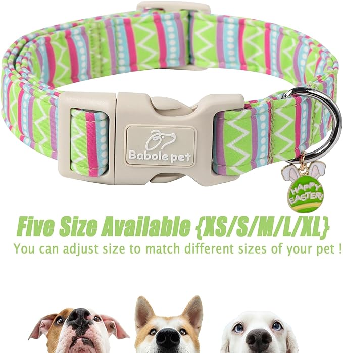 Easter Dog Collar for Small Dogs - Brightly Colored Stripe Easter Collars for Boy Girl Dogs, Adjustable Spring Holiday Pet Collars with Quick Release Buckle S