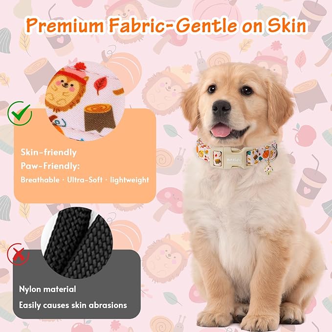 Spooky Halloween Dog Collar, Handmade Cotton with Bats & Pumpkins Pattern Pet Collar for Small Medium Large Dogs, Breathable, Adjustable & Comfortable Puppy Collar for Photos & Walks-S