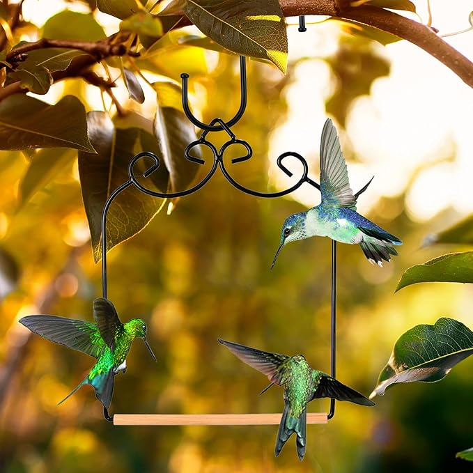 2 Pack Hummingbird Swings and Perches Metal Frames with Wooden Dowel, Bird Swings Outdoor Perches with Iron S Hooks for Hanging Indoor Outdoor Trunk Lawn Patio Garden