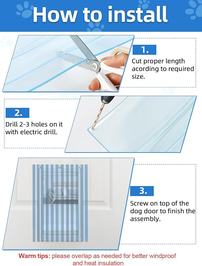 MEWTOGO 15.7 in x 4.9 ft Dog Door Replacement Flaps - Safe Plastic Vinyl Strip for DIY Doghouse Entry Door or Cat Door, Transparent Dog House Door Flap, Easy to Cut & Install