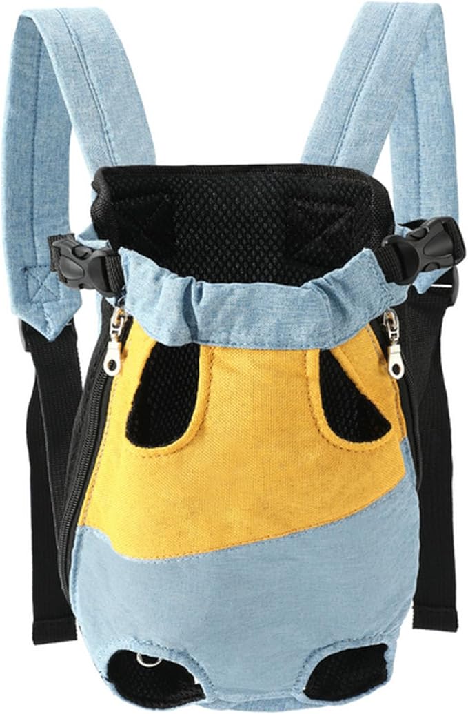 Lightweight Pet Backpack Carrier for Small Dogs & Cats - Easy-Fit Adjustable Straps, Basic Legs-Out Design, Durable for Daily Use (Fits Pets Under 15lb) (Yellow-Blue Color-Blocked, Large)