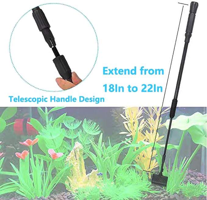 Carefree Fish 4IN1 Aquarium Cleaning Tools Long Handle Adjustable Length 18~24Inch Fish Tank Cleaner Kit Algae Scraper Scrubber Brushes Set