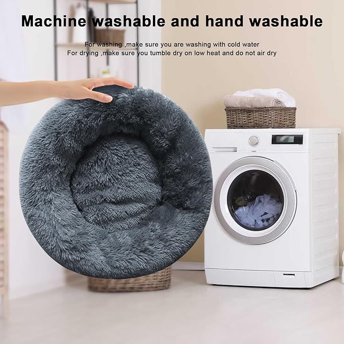 Nisrada Dog Bed for Small Medium Large Dogs, 24 inch Calming Dogs Bed, Washable-Round Cozy Soft Pet Bed for Puppy and Kitten with Slip-Resistant Bottom