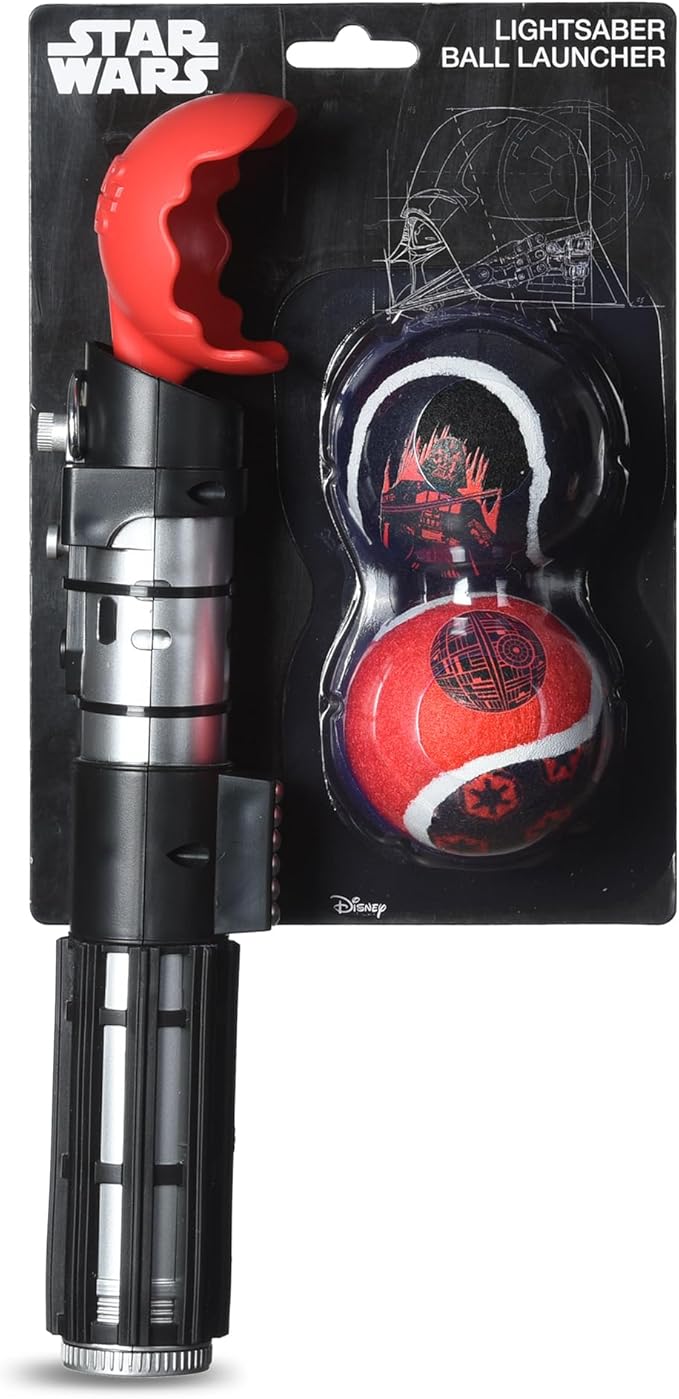 STAR WARS for Pets Lightsaber Ball Launcher for Dogs – Darth Vader Themed Retractable Dog Ball Thrower with Tennis Balls, Launches Up to 150 Feet