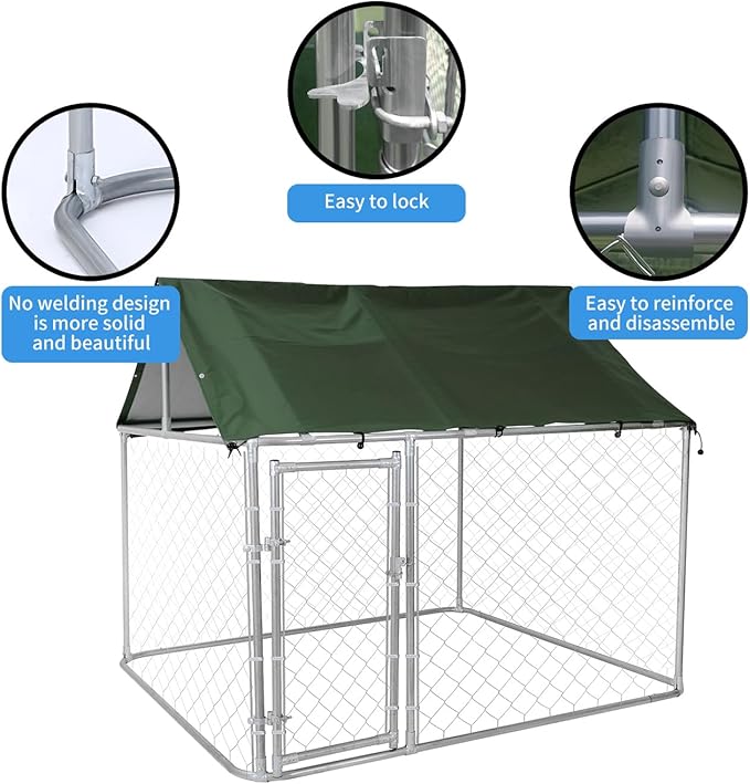 80"x80"x72" Outdoor Dog Kennel for Large Dogs - Heavy Duty Galvanized Steel Enclosure with Waterproof Roof & Secure Safety Lock Large Dog Playpen for Backyard, Weather-Resistant Pet Enclosure