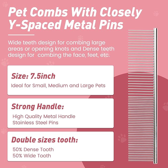 Pet Shower & Bath Supplies，Dog Shampoo Brush Set with Towel, Washing Gloves,Comb for Dogs and Cats (large pink)
