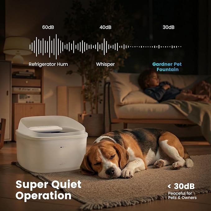 Gardner Pet 1 Gallon Pet Water Fountain, Vortex Dog Water Dispenser, Ultra Quiet Automatic Cat Fountain with Filter, Splash-Proof, Easy to Clean,Without Adapter(White)