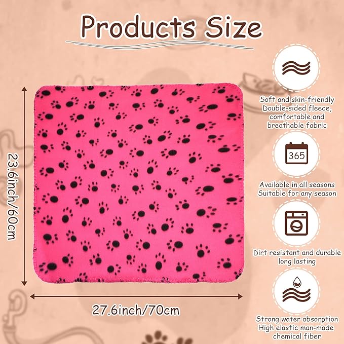 Tatuo 10 Pieces Pet Blankets with Paw Print Dog Cat Fleece Blankets Soft Warm Sleep Mat Pad Bed Cover for Kitten Puppy and Other Small Animals, 24 x 28 Inch(Vibrant Color)