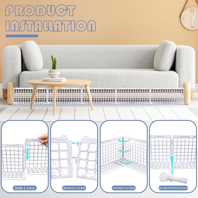 12 Pcs Under Couch Blocker for Bed Adjustable Furniture Plastic Under Bed Blocker with 30 Ties White Couch Barriers for Dogs Pets Cats (Style3)