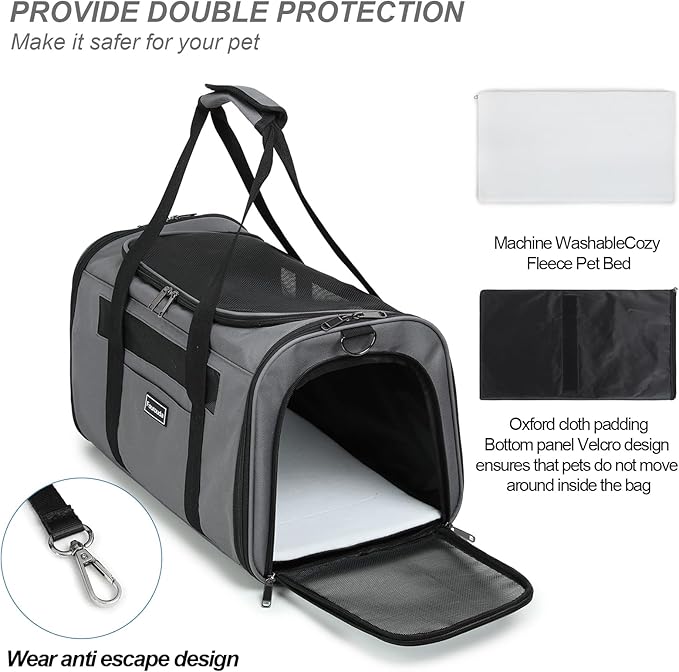 Airline Approved Dog Carrier.Cat Travel Carrier Dog Carrier Bag, Soft Sided Pet Bag up to 20 Lbs,Pet Carrier Soft-Sided Escape Proof with 4 Ventilated Windows (Black)