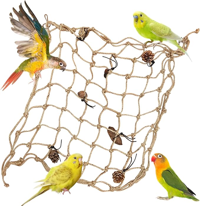 Tfwadmx Bird Climbing Rope Net Parrot Perch Climbing Rope Ladder,Large Size - 24''X24'' Parakeet Cage Hanging Toys for Budgies, Parrot, Conure,Parakeets, Blue & Gold Macaw