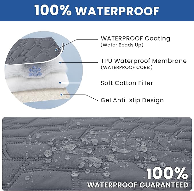 Waterproof Dog Blanket, Non-Slip Soft Pet Bed Cover, Couch Cover for Dogs Washable, Protects Sofa, Furniture, Crate, Car, Tear Resistant Leakproof Pet Blanket (68x82 Inch, Dark Grey)