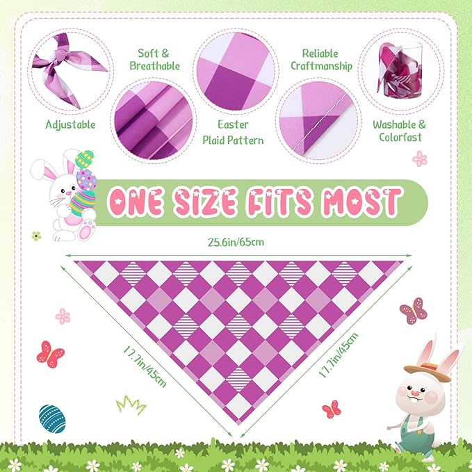 Sweetude 60 Pcs Easter Plaid Dog Bandanas Bulk Easter Pet Scarf Bibs Adjustable Washable Kerchief Holiday Pet Costume Accessories Grooming Supplies for Small to Large Cats Dogs