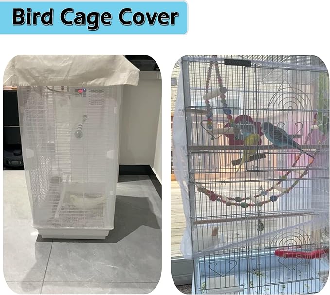 ASOCEA Large Bird Cage Seed Cather,Bird Cage Cover Adjustable Soft Airy Skirt Guard Birdcage Nylon Mesh Net for Parrot Parakeet Macaw African Round Square Cages Cover (78.5 * 27.6in-White)