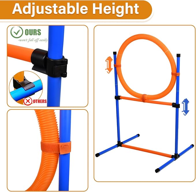 Dog Agility Equipment, 2 in 1 Dog Obstacle Course Training Starter Kit Adjustable Jump Ring/Hurdle Bar with Carry Bag