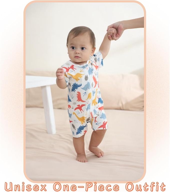Unisex Summer Trendy 2-Pack Rompers Short Sleeve Zipped Bodysuit Infant Cotton Outfits