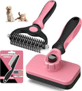 3PCS Self Cleaning Slicker Brush & Pet Grooming Rake & Flea Comb for Dogs,Cats and Horses | Double-Sided Dematting Comb & Skin Friendly Deshedding Grooming Tool | Pet Supplies (Light Pink Black)