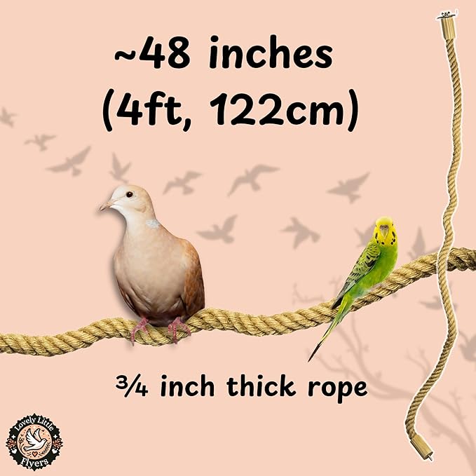 Bird Rope Perch for Parrots, Bendable Natural Jute Boing with Pine Wood and Stainless Steel Mount, Cotton Alternative, Cage Accessory for Parrots (Brown, 4 feet)