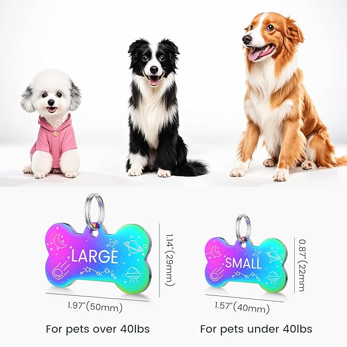 YEHANTI Dog Tags Personalized for Pets with Name Pattern Art Design - Engraved with Laser - Stainless Steel Cats Dogs ID Tags - Stylish Dog Collar Accessories (Bone)
