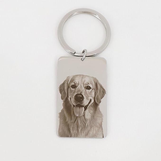 Custom Pet Portrait Keychain – Personalized Photo Engraved Keychain with Optional Back Text – Memorial Gift for Pet Lovers, Dog Owners, Cat Owners – Unique Pet Loss Remembrance Keepsake