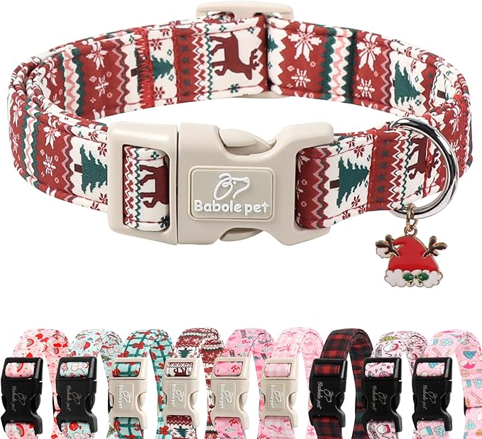 Christmas Dog Collar for Large Dogs - Cute Fair Isle Style Christmas Collars for Dogs, Soft Adjustable Winter Holiday Dog Collars with Quick Release Buckle L
