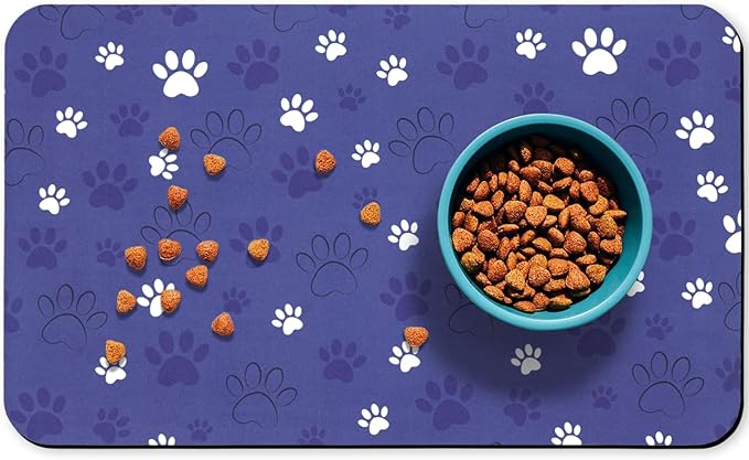 Dog Food Mat, Absorbent Water Bowl Mats Cat Pet Feeding Placemats Dark Blue 17 * 30 inch