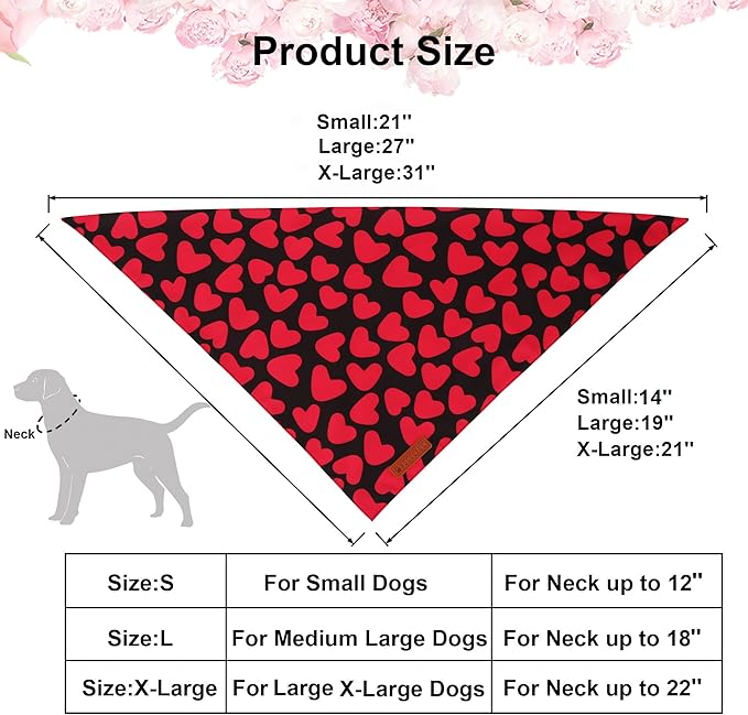 ADOGGYGO Valentine Dog Bandana 2 Pack, Reversible Red Pink Heart Pet Scarf Bib, Adjustable Fit Valentine Bandanas for Extra Large Dogs (X-Large)