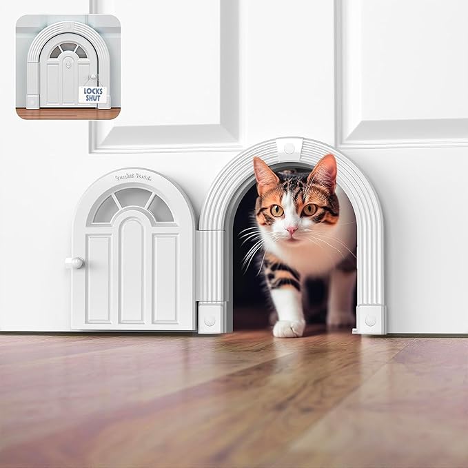 Purrfect Portal Meow Manor® Cat Door Interior Door - No-Flap, Fits Cats Up to 20 lbs, Easy DIY Setup, No Training Needed, White