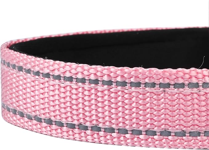 Reflective Dog Collar, Adjustable Soft Neoprene Padded Nylon Pet Collars with Buckle for Puppy and Small Dogs, Cats, Light Pink,XS