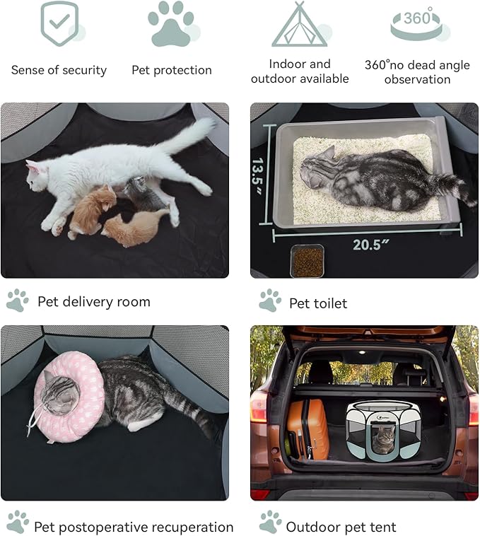 Dog Playpen with Washable Pee Pad, Puppy Pet Cat Playpen Small Dogs Tent Crate Indoor/Outdoor, Portable Pop Up Kennel with Carrying Case for Cats/Rabbits(Grey,Small with pad)