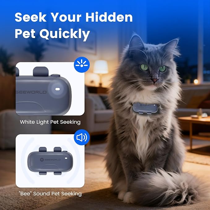 SEEWORLD Cat Tracker Dog Tracking Device with Real-Time Location | Activity Sleeping Monitoring | Geo-Fence for All Collars-iOS & Android, Subscription Required
