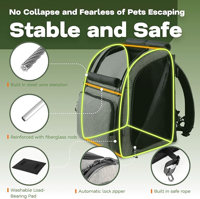 Premium Dog & Cat Carrier Backpack for Travel, Hiking & Vet Visits - Solid Durable Pet Backpack with Breathable Mesh, Safety Strap, Anti-Anxiety Curtain & Storage Pockets, Gray