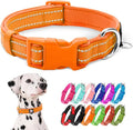 azuza Reflective Dog Collar, Soft Neoprene Padded Pet Collar with ID Tag Ring, Adjustable for Large Dogs,Orange,L