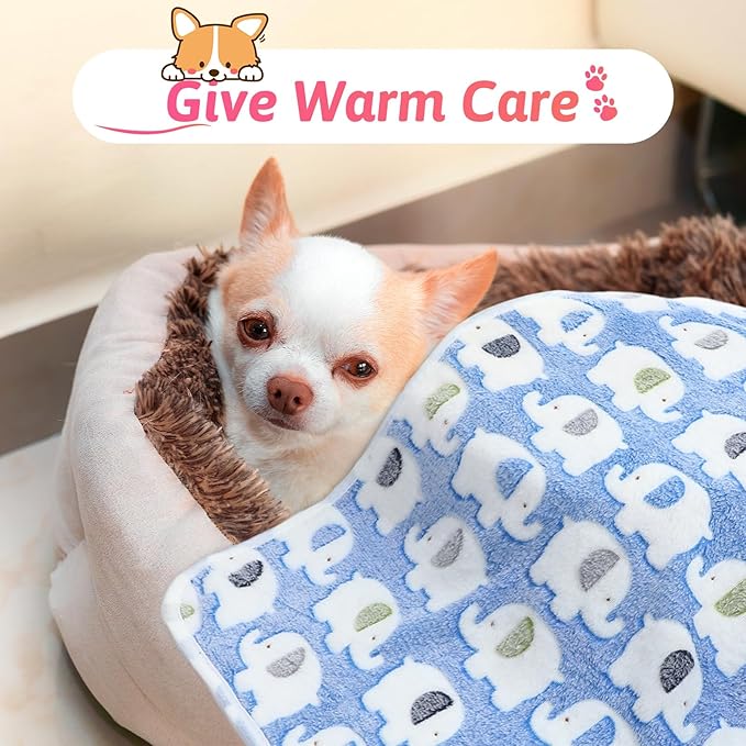 Tatuo 12 Pieces Puppy Blanket Warm Dog Cat Sleep Mat Pet Kitten Doggy Fleece Blankets with Cute Dog Paw Bone Star Elephant Patterns Printed Fluffy Blanket for Small Cat Puppy (30 x 20 Inch)