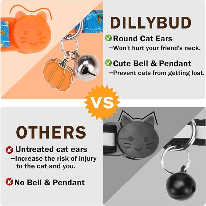 Breakaway Cat Collar Thanksgiving 2 Pack - Fall Pumpkin & Turkey Bow Tie with Bell, Safe Adjustable Kitten Collars for Holiday, Fits Cats and Small Puppies