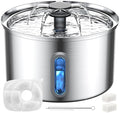 Cat Water Fountain Stainless Steel, 118oz/ 3.5L Large Capacity Automatic Pet Water Dispenser for Drinking with Level Window, Ultra Quiet Pump, 2 Replacement Filters & Pre-Filter Sponges for Dog