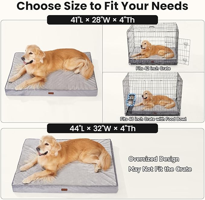 OhGeni Orthopedic Waterproof Dog Bed for Large Dogs, Machine-Washable Removable Cover in Easy-Clean Fabric, High Density Foam & Easy-Carry Handle, Wider and Larger, 44 inch (Gray)