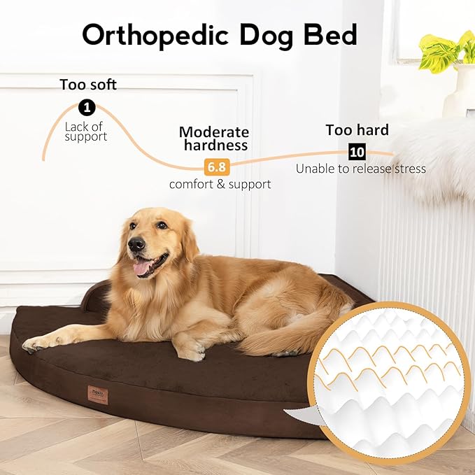 Large Orthopedic Dog Bed with Sides Big Dog Beds with Removable Washable Cover Non-Slip Waterproof Pet Bed for Medium Large Dogs - Brown L