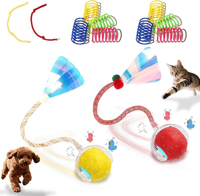 Interactive Cat Toys Ball for Indoor Cats,Automatic Cat Toy with Elastic Mesh Tail,Rechargeable Rolling Kitten Toy,Cat Enrichment Toys for Indoor Cats (RedYellow1, Cat Toy Ball)