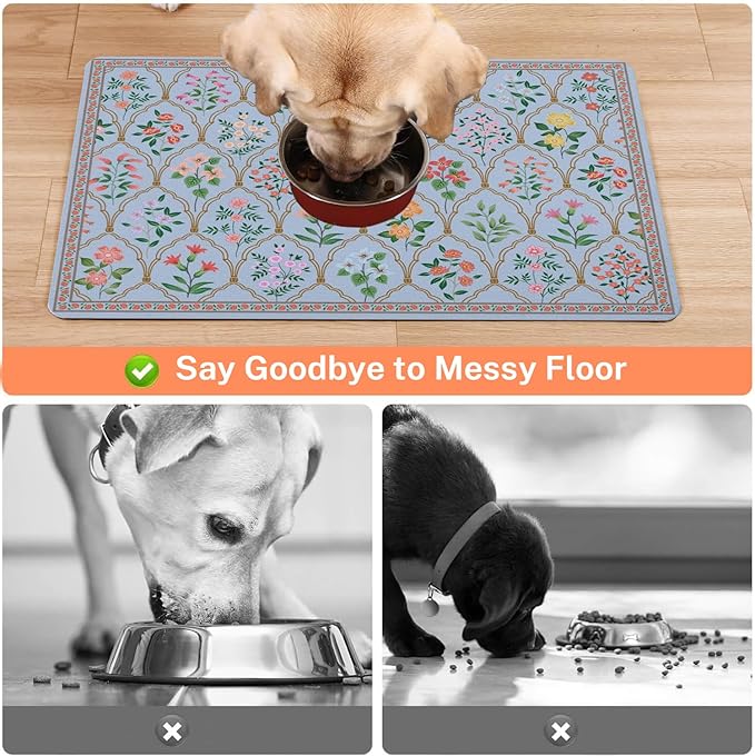 Absorbent Pet Dog Bowl Mat for Food and Water, Pet Cat Food Feeding Mat with Non Slip Rubber Backing, Dog Food Mats for Floors Waterproof, 16"x24"