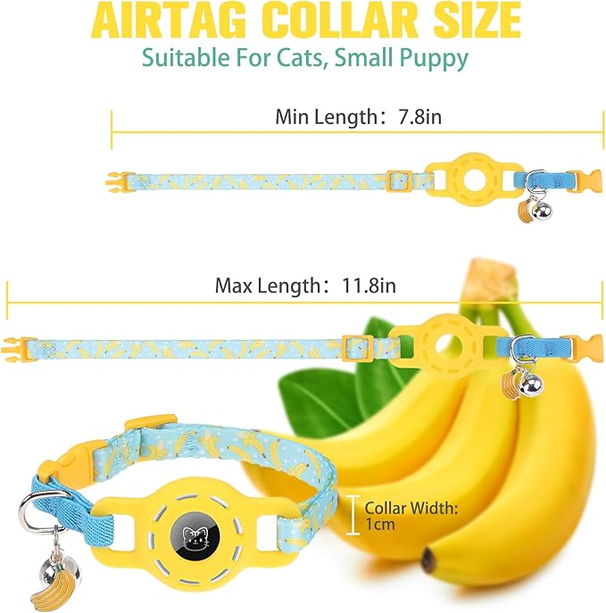 BINGPET AirTag Cat Collar with Bells, Upgraded Safety Elastic Cat Collar with Airtag Cat Collar Holder, Anti-Lost Cat Collars for Girl Boy Cats, Anti-Suffocation Kitty Puppy Collars