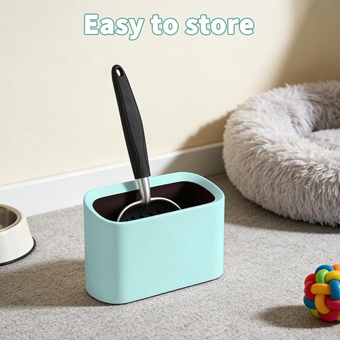 Heavy-Duty Cat Litter Scoop with Holder, Metal Cat Scooper and Detachable Trash Can,Aluminum Kitty Poop Shovel Captures All Clumps,Speed Sifter Litter Box Scooper and Caddy with Lid(Green)