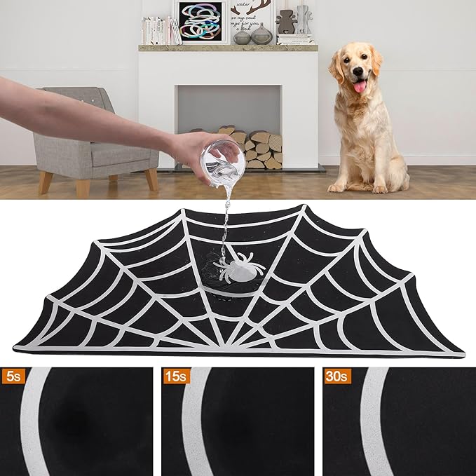 Halloween Pet Mat for Food and Water, Pet Feeding Mat for Dog Cat Bowl Absorbent Anti-Stain Non-Slip Quick Dry Easy Clean Floor Placemat, Pets Accessories Indoor (12 * 20 in)