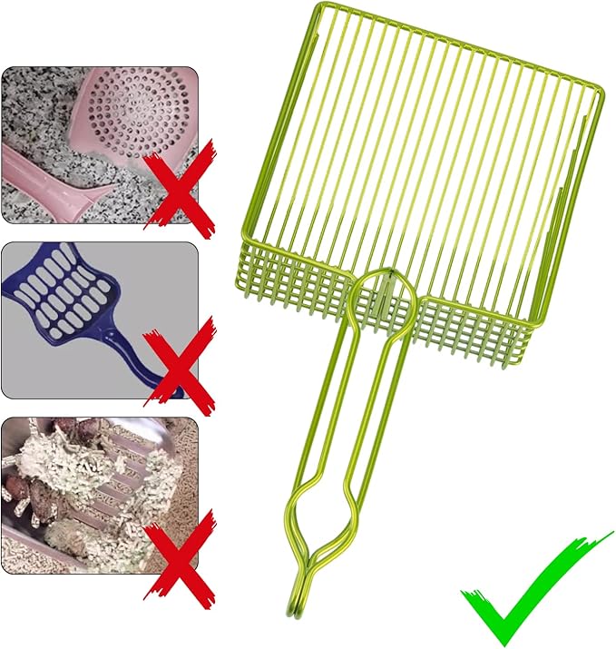 DHXYZZB Metal Cat Litter Scoop - Heavy Duty Litter Scooper & Speed Sifter with Comfortable Wood Grip - Washable Convenient Stand for Easy and Efficient Cleaning