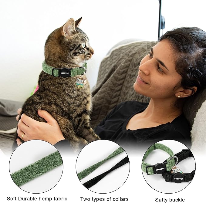 Cat Collar,2 Pack Cat Collars Breakaway with Bell, DOGWONG Safety Buckle Black Cat Collar for Girl Boy Cats and Small Dogs，Adjustable 7-12 Inch,Pet Supplies Accessories