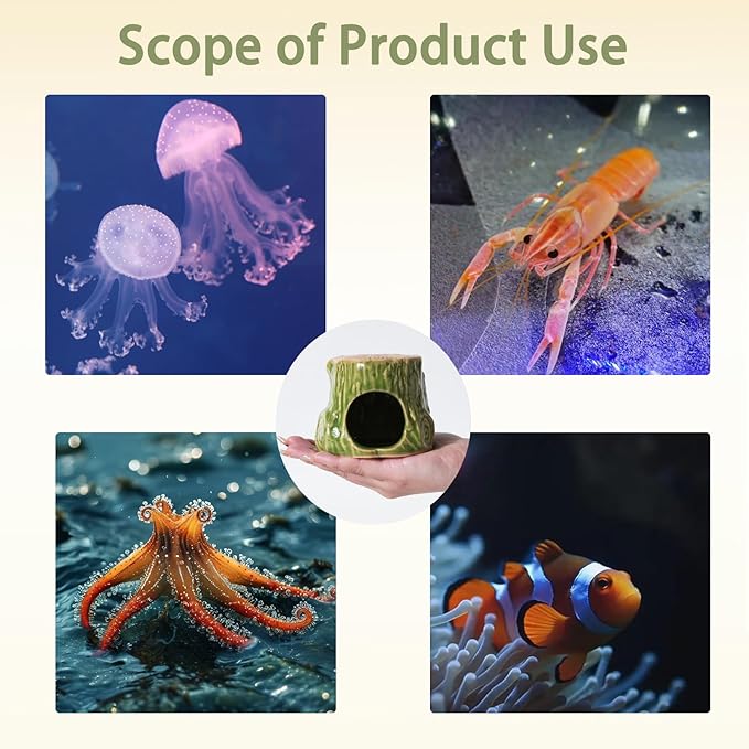 Aquarium Decor Cave Betta Fish Aquarium Accessories Ornaments Hiding Cave Wooden Stake Shape Hideout for Shrimp Cichlid Hermit Crab, Octopus Hiding Breeding for Tank (Green)