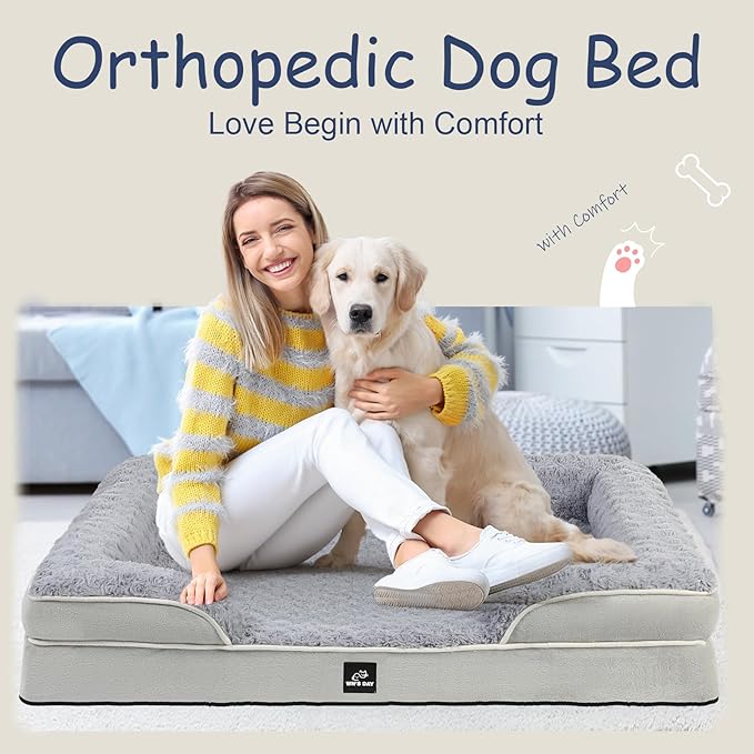 Orthopedic Dog Bed for Large Medium Sized, Washable Memory Foam Large Dog Bed, Durable Medium Pet Sofa with Removable Cover, Washable Waterproof Pet Couch Beds(Grey, XXL)